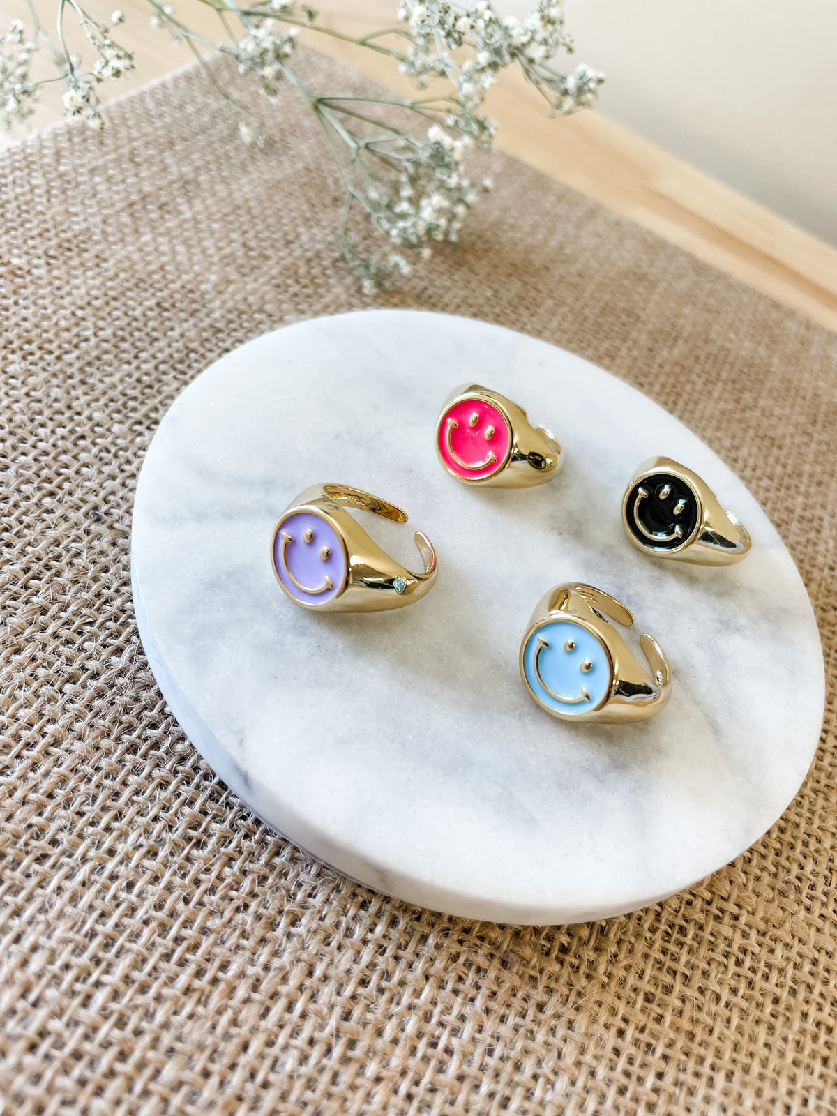 Multi Color Round Happy Cuff Ring