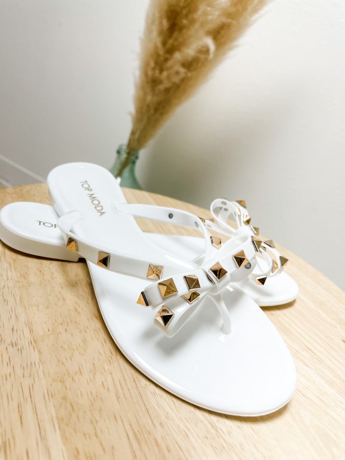 White Studded Bow Jelly Sandals