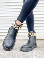Black Chunky Chain Low Slip On Boot