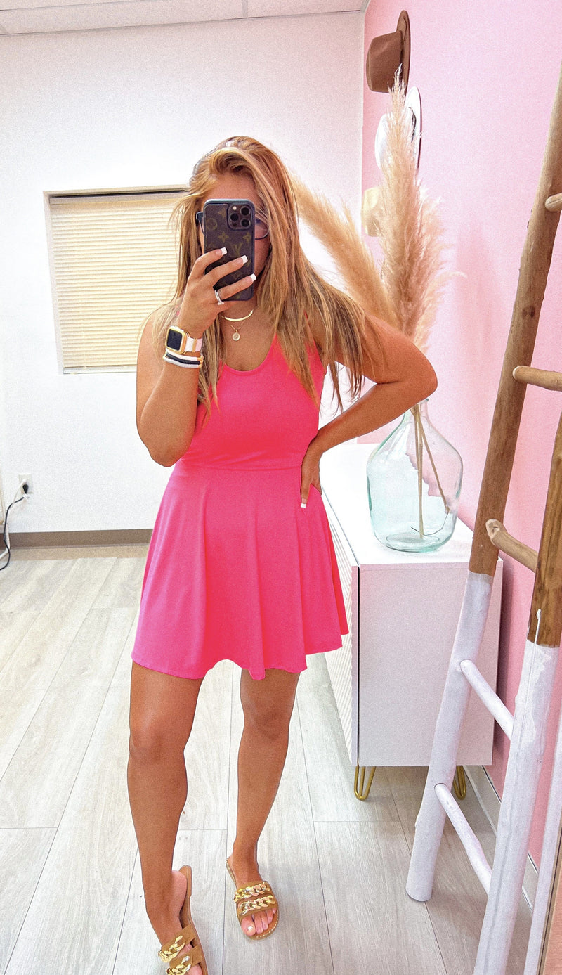 This Simple Love Neon Coral Sleeveless Dress