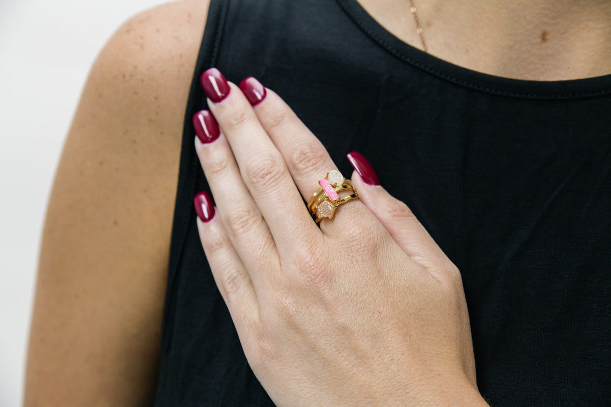 Pink Druzy Ring Stack