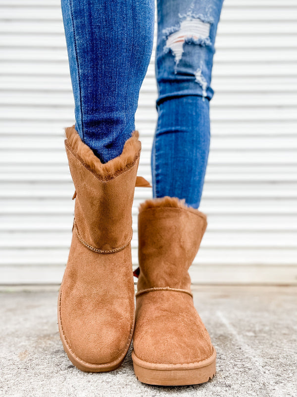 Tan Rhinestone Accent Slip On Bootie